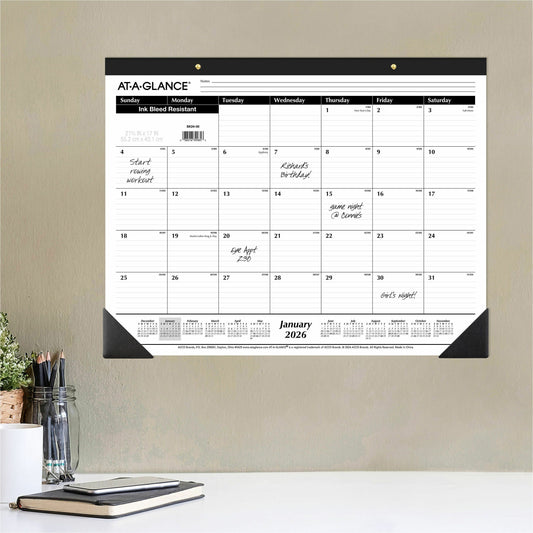 AT-A-GLANCE 2026 Desk Calendar, Monthly, Desk Pad, 21-3/4" x 17", Large, Ruled Blocks (SK240026) Wall Mount example