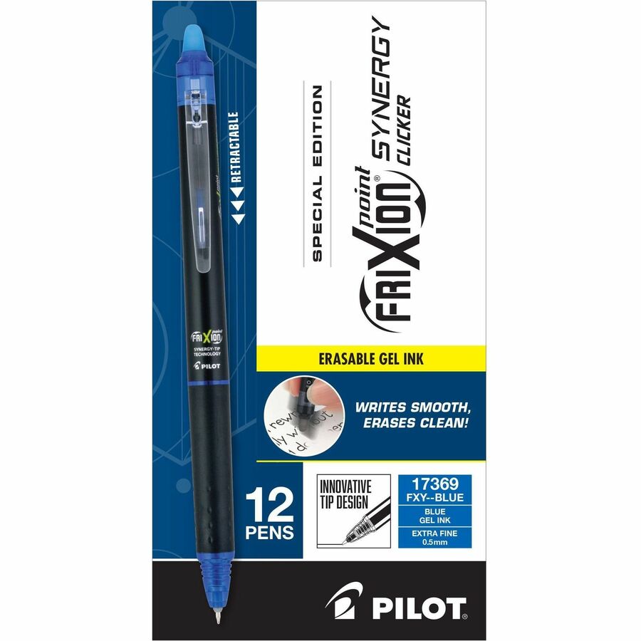 Pilot FriXion Synergy Clicker Erasable Gel Pens – 0.5mm Extra Fine, Blue Ink, 12-Pack