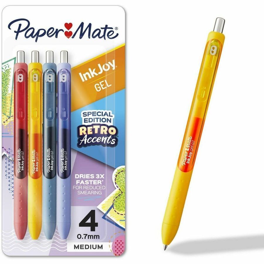 Paper Mate InkJoy Gel Pens, Retro Accent Colors, Medium (0.7mm) Point, 4 Count