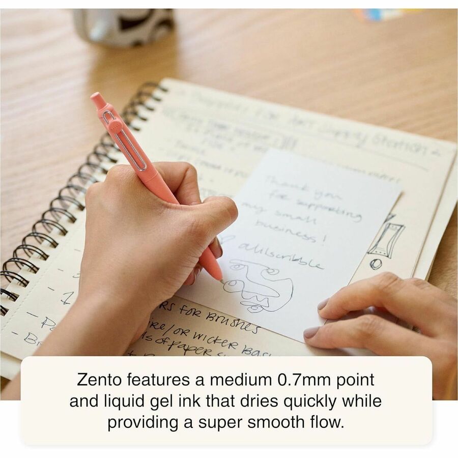 Uniball Zento Liquid Gel Ink Retractable Pens, Medium Point (0.7mm), Muted Barrels, Black Ink, Dozen