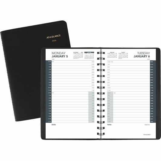 AT-A-GLANCE 2026 Appointment Book Planner, Daily, Small 5" x 8", 24-Hour, Black (702030526)