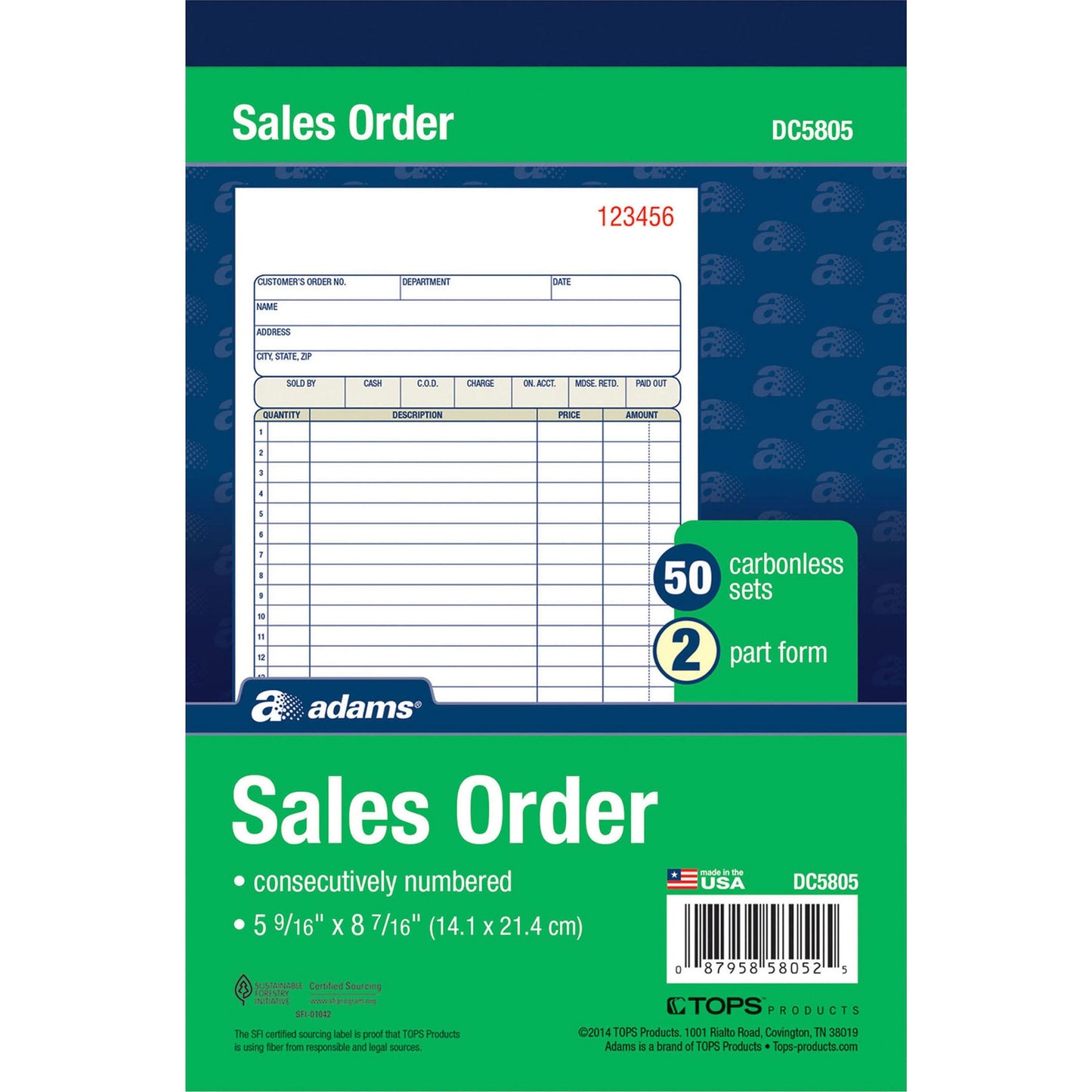 Adams Sales Order Books for Business, 2 Part Carbonless, 50 Sets/Book, 1 Book (DC4705)
