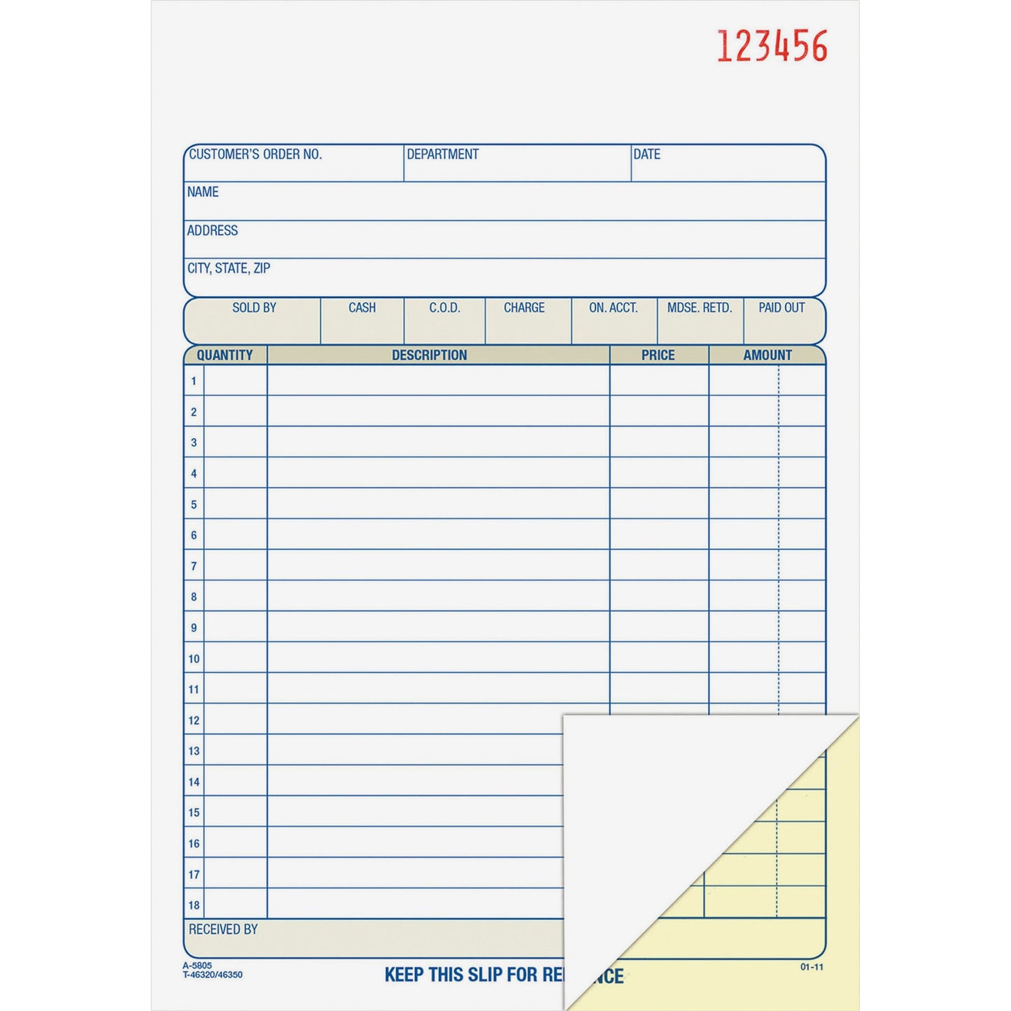 Adams Sales Order Books for Business, 2 Part Carbonless, 50 Sets/Book, 1 Book (DC4705)
