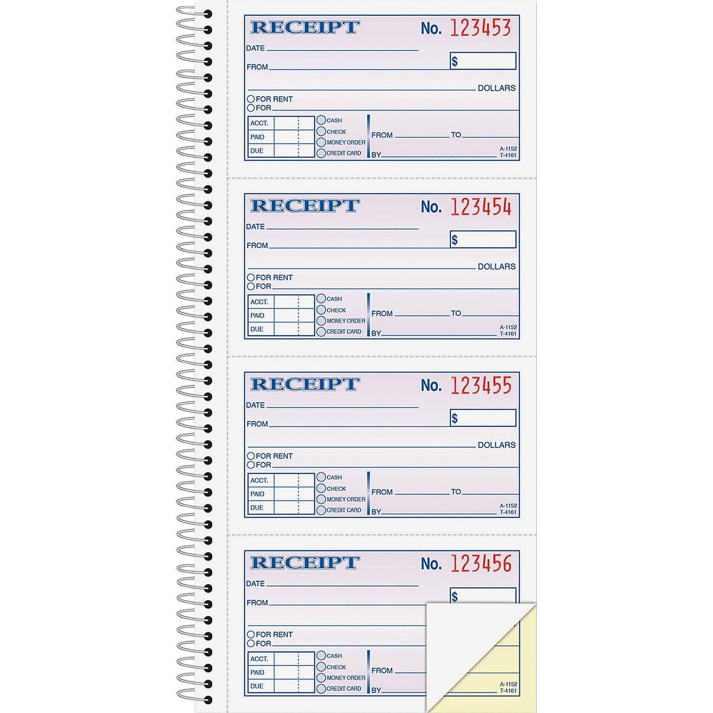 Adams Spiral Money Rent Receipt Books, 2 Part, 5-1/4" x 11", 1 each