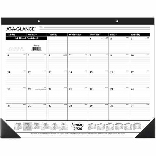 AT-A-GLANCE 2026 Desk Calendar, Monthly, Desk Pad, 21-3/4" x 17", Large, Ruled Blocks (SK240026)