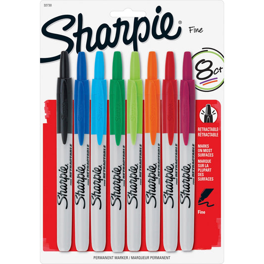 SHARPIE Retractable Fine Point Permanent Markers, 8 Colored Markers (32730PP)