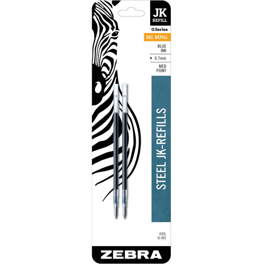 Zebra G-301 Stainless Steel pen JK-Refill, 0.7mm, Fine Point, Blue Ink, 2pk