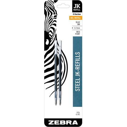 Zebra G-301 Stainless Steel pen JK-Refill, 0.7mm, Fine Point, Blue Ink, 2pk