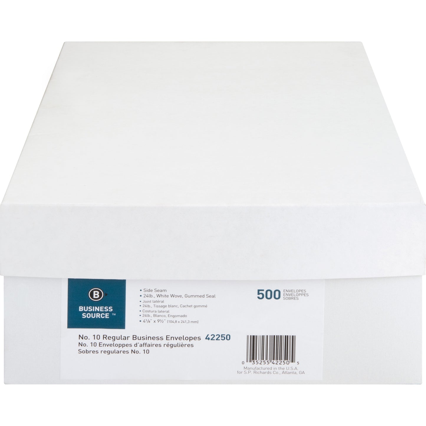 Business Source #10 White Wove Envelopes 9.5"x4.125" Gummed Seal 24lb 500/Box