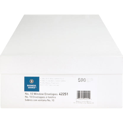 Business Source Economical No. 10 Window Envelopes, 4-1/8" x 9-1/2", 24 lb White Wove, 500/Box (BSN42251)