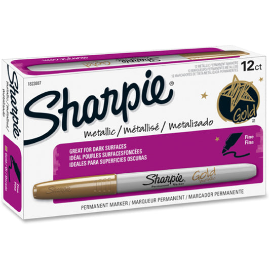 Sharpie Metallic Permanent Markers, Fine Point, Gold, 12 Pack (1823887)