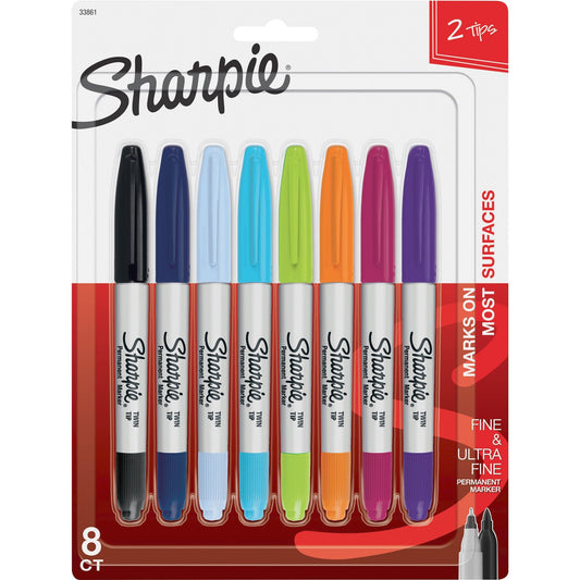 Sharpie Twin Tip Permanent Markers, Fine and Ultra Fine, Assorted Colors, 8 Pack (33861PP)