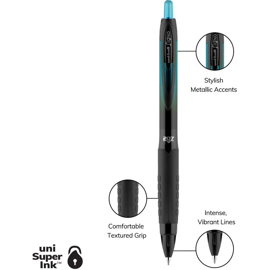 uniball™ 207 BLX Retractable Gel Pens – 0.7mm Medium Point – Assorted Ink – 4-Pack