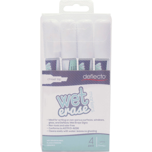 Deflecto Wet Erase Markers, Medium Chisel Tip, White, 4/Pack (SMA510V4WT)