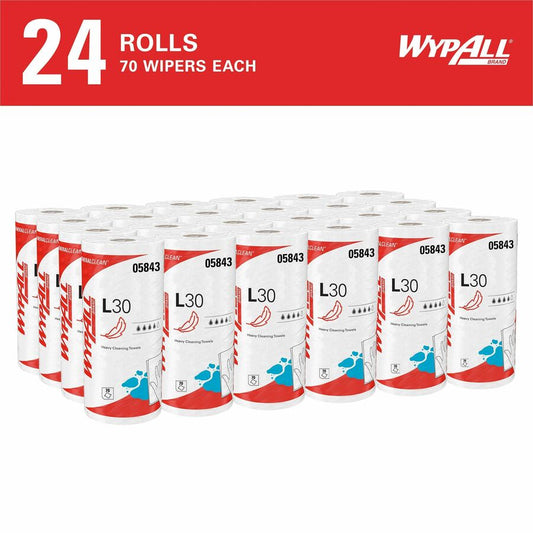 Wypall L30 Perforated Roll Wipers, Unscented, 1,680 Wipers, 24 ROLLS (KCC05843)