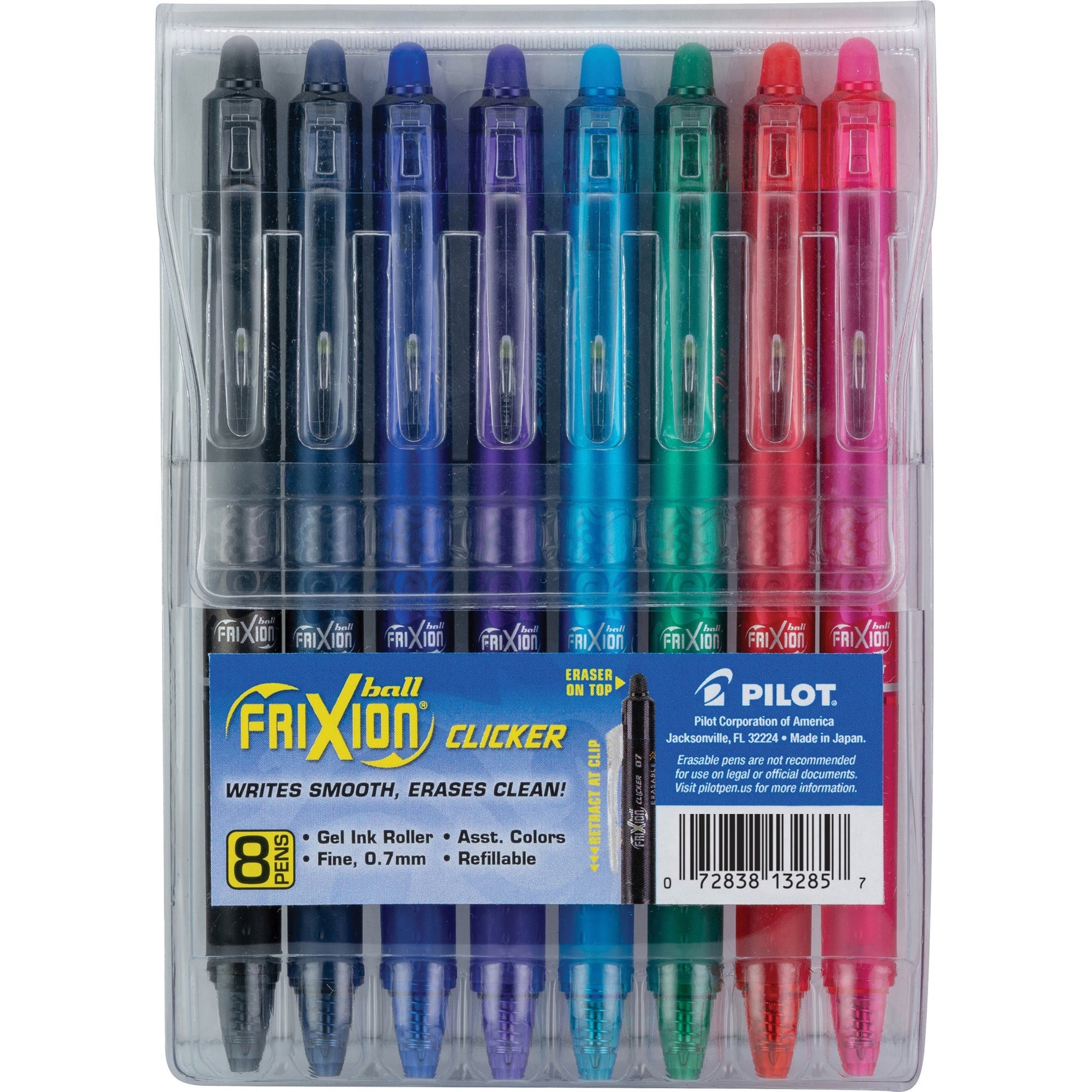 Pilot FriXion Erasable Gel Pens – 0.7mm Fine Point, Retractable, Assorted Colors, 8-Pack
