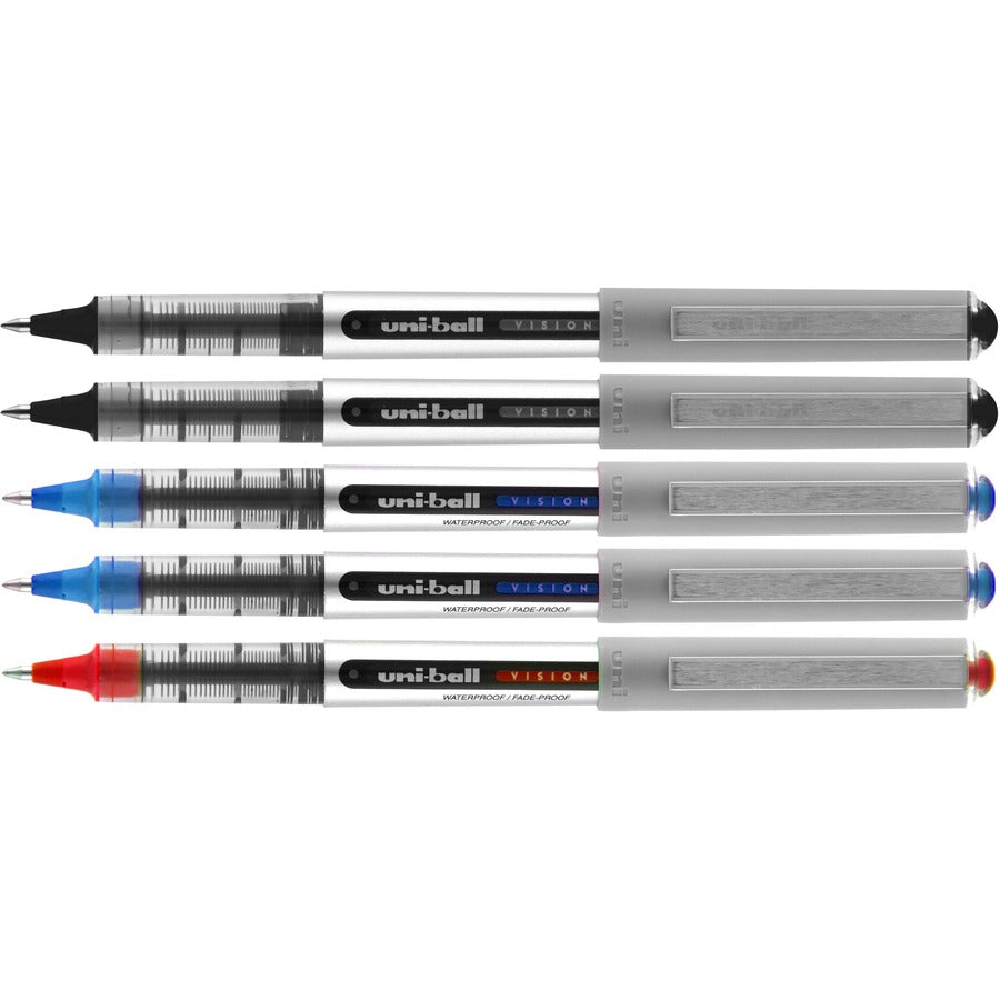 uni-ball™ Vision Rollerball Pens – 0.7mm Fine Point, Black/Blue/Red Ink, 5-Pack