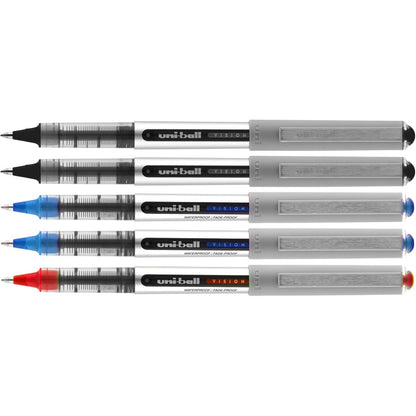 uni-ball™ Vision Rollerball Pens – 0.7mm Fine Point, Black/Blue/Red Ink, 5-Pack