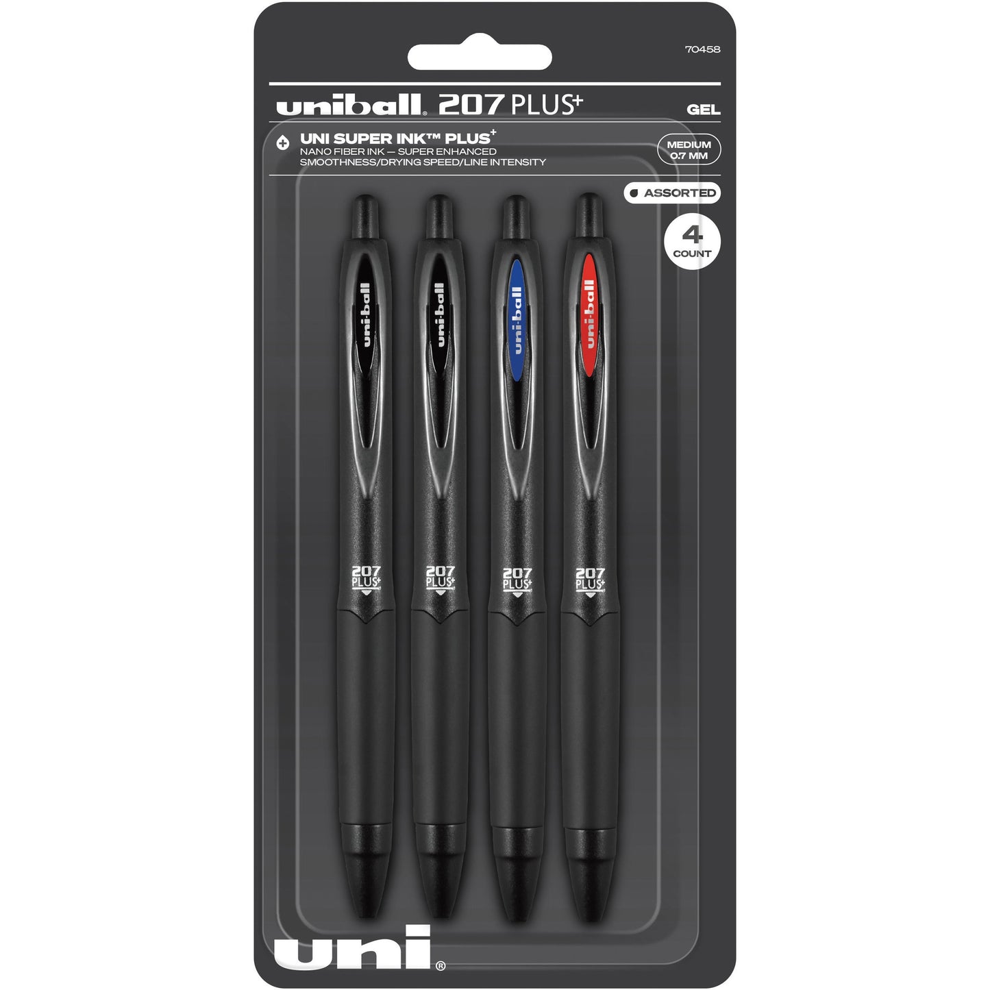uni-ball 207 Plus+ Retractable Gel Pens, Medium Point, 0.7mm, Assorted Ink, 4pk (70458)
