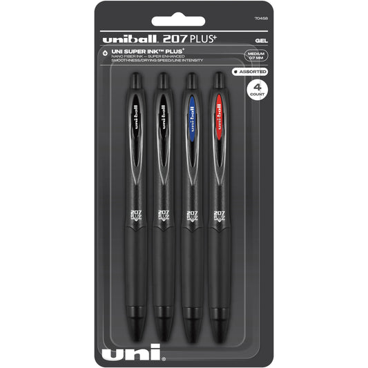 uni-ball 207 Plus+ Retractable Gel Pens, Medium Point, 0.7mm, Assorted Ink, 4pk (70458)