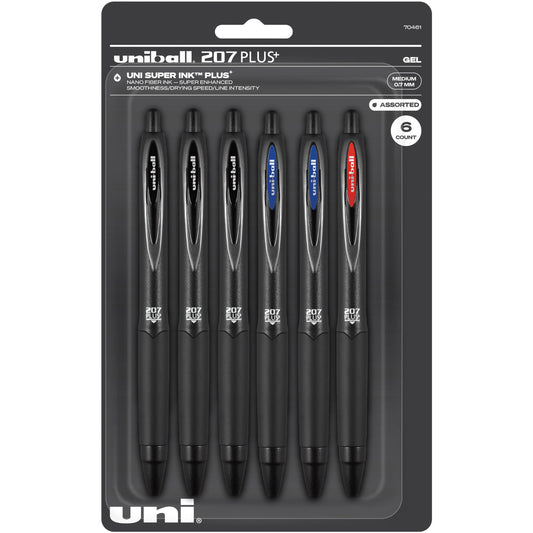 uniball 6pk 207 Plus+ Gel Pen 0.7mm Medium Point Multicolored Ink