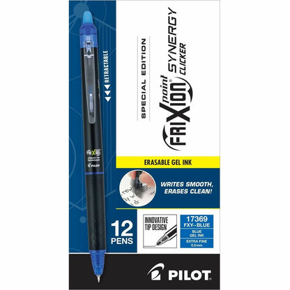 Pilot FriXion Synergy Clicker Erasable Gel Pens – 0.5mm Extra Fine, Blue Ink, 12-Pack