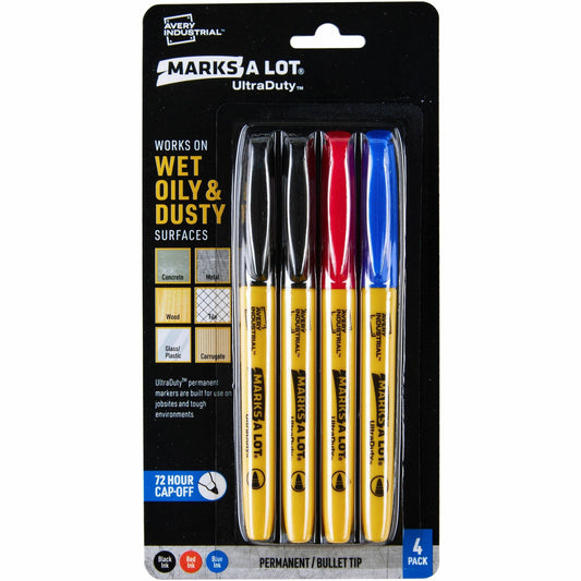 Avery Marks A Lot UltraDuty Markers, Bullet Tip, 4 Assorted Markers (29848)