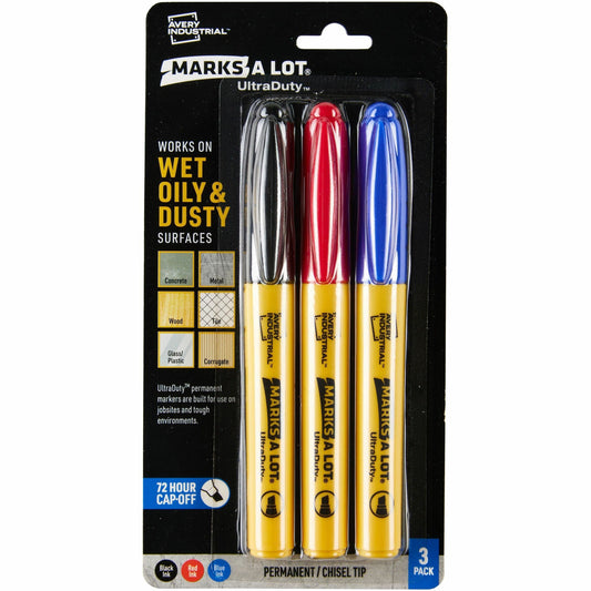 Avery Marks A Lot UltraDuty Markers, Chisel Tip, 3 Assorted Markers (29864)