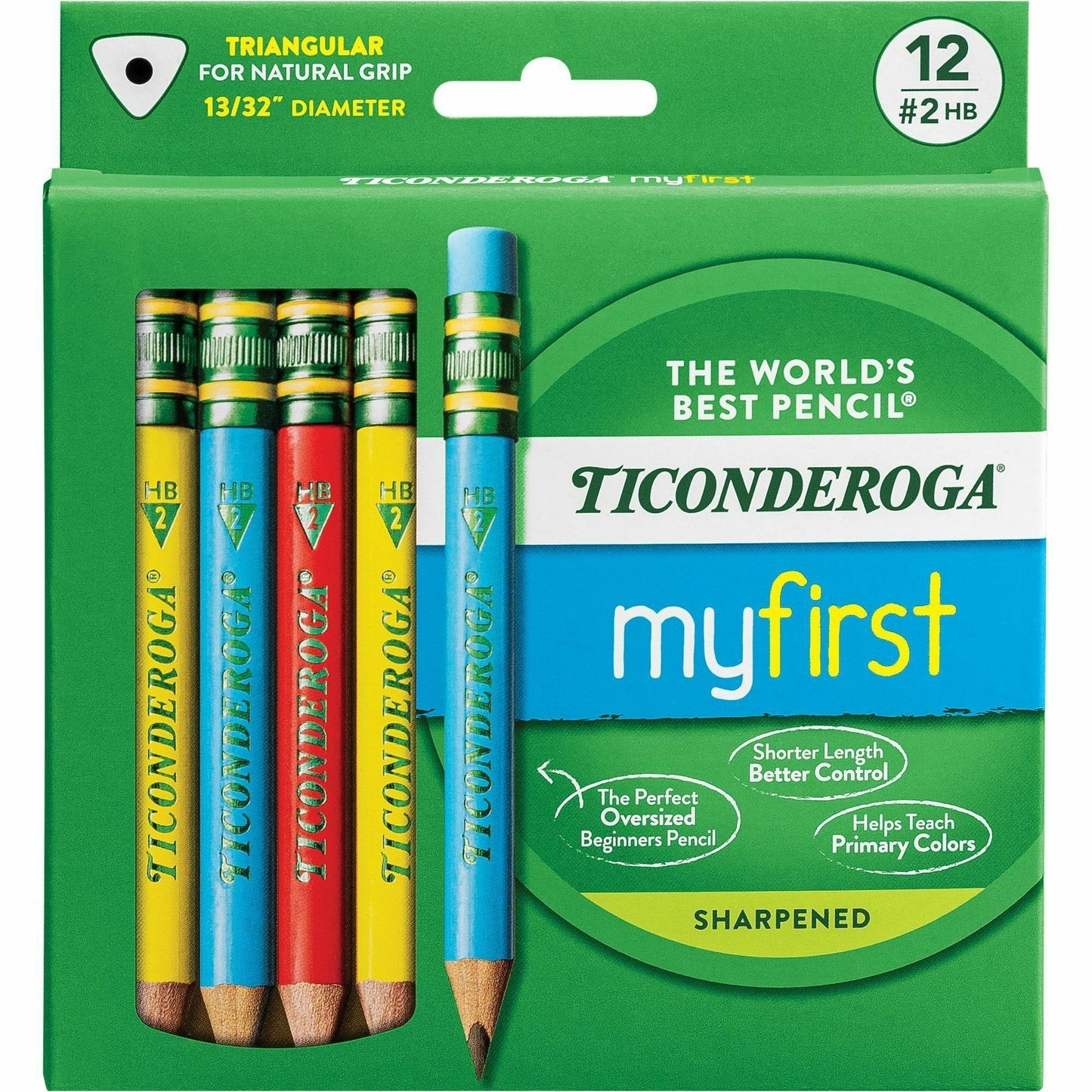 Dixon My First Short Pencils, Triangular Grip, Assorted Barrels, 12 Pack (X33112)