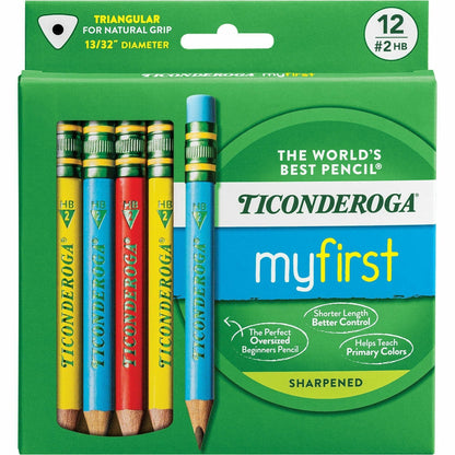 Dixon My First Short Pencils, Triangular Grip, Assorted Barrels, 12 Pack (X33112)