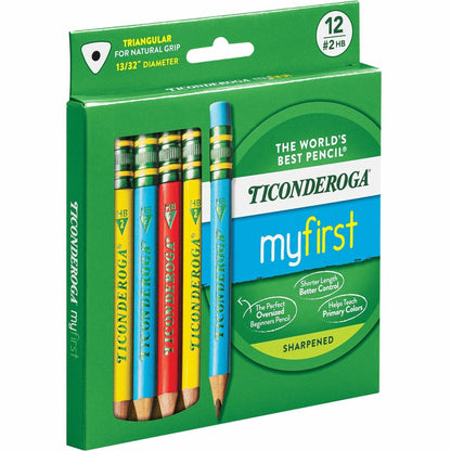 Dixon My First Short Pencils, Triangular Grip, Assorted Barrels, 12 Pack (X33112)