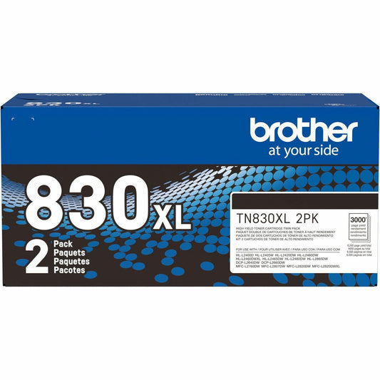 Brother Genuine TN830XL 2PK Black High Yield Printer Toner Cartridge 2-Pack