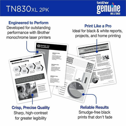 Brother Genuine TN830XL 2PK Black High Yield Printer Toner Cartridge 2-Pack