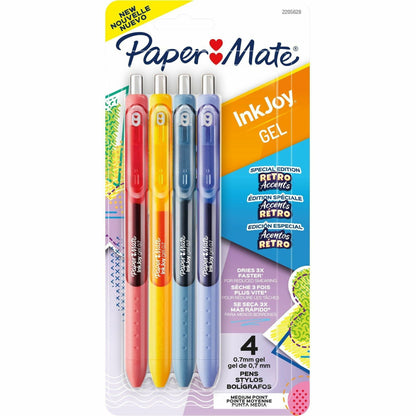 Paper Mate InkJoy Gel Pens, Retro Accent Colors, Medium (0.7mm) Point, 4 Count