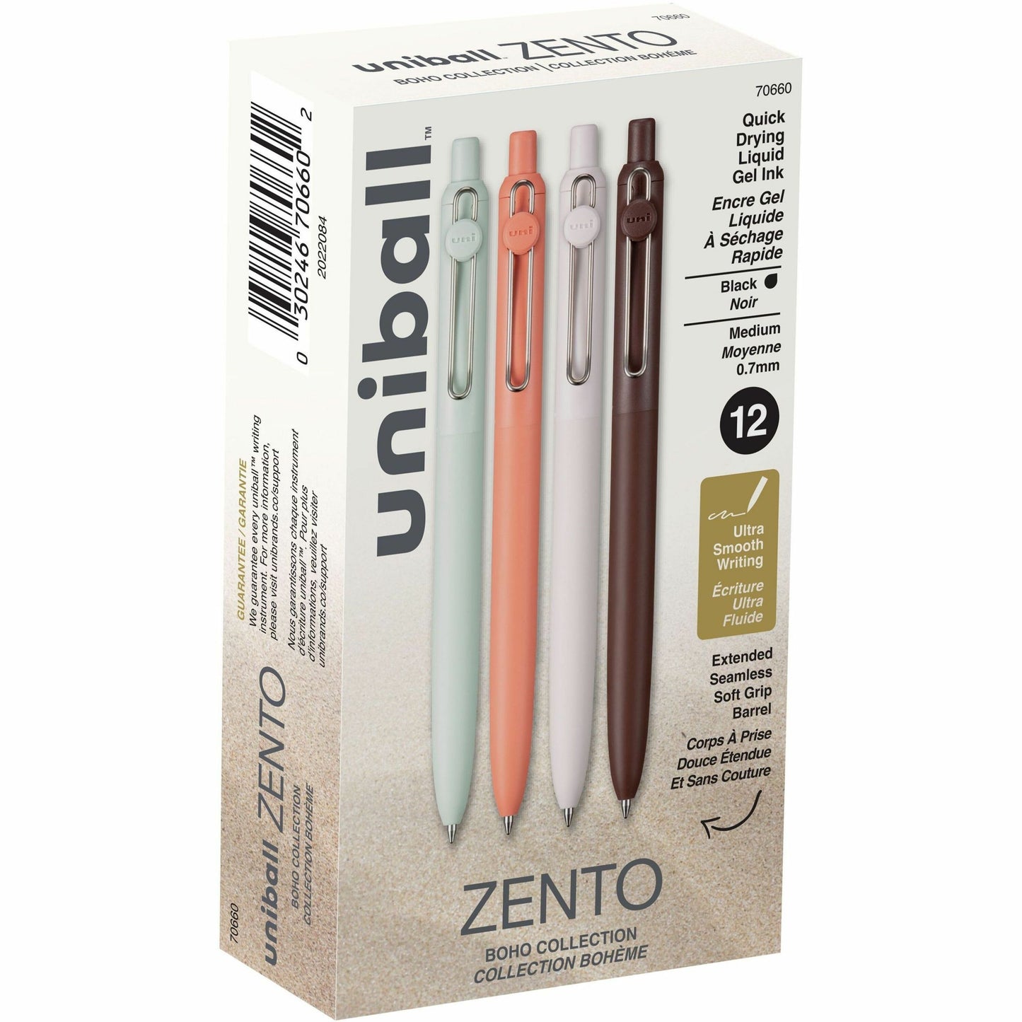 Uniball Zento Gel Pen, Retractable, Medium 0.7 mm, Black Ink, Assorted Barrel Colors, Dozen