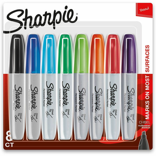 Sharpie Chisel Tip Permanent Markers – Assorted Colors, 8/Pack (38250PPA)