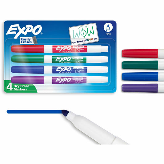 Expo Low-Odor Dry Erase Markers, Fine Tip, Assorted Colors, 4/Pack SAN2138430A