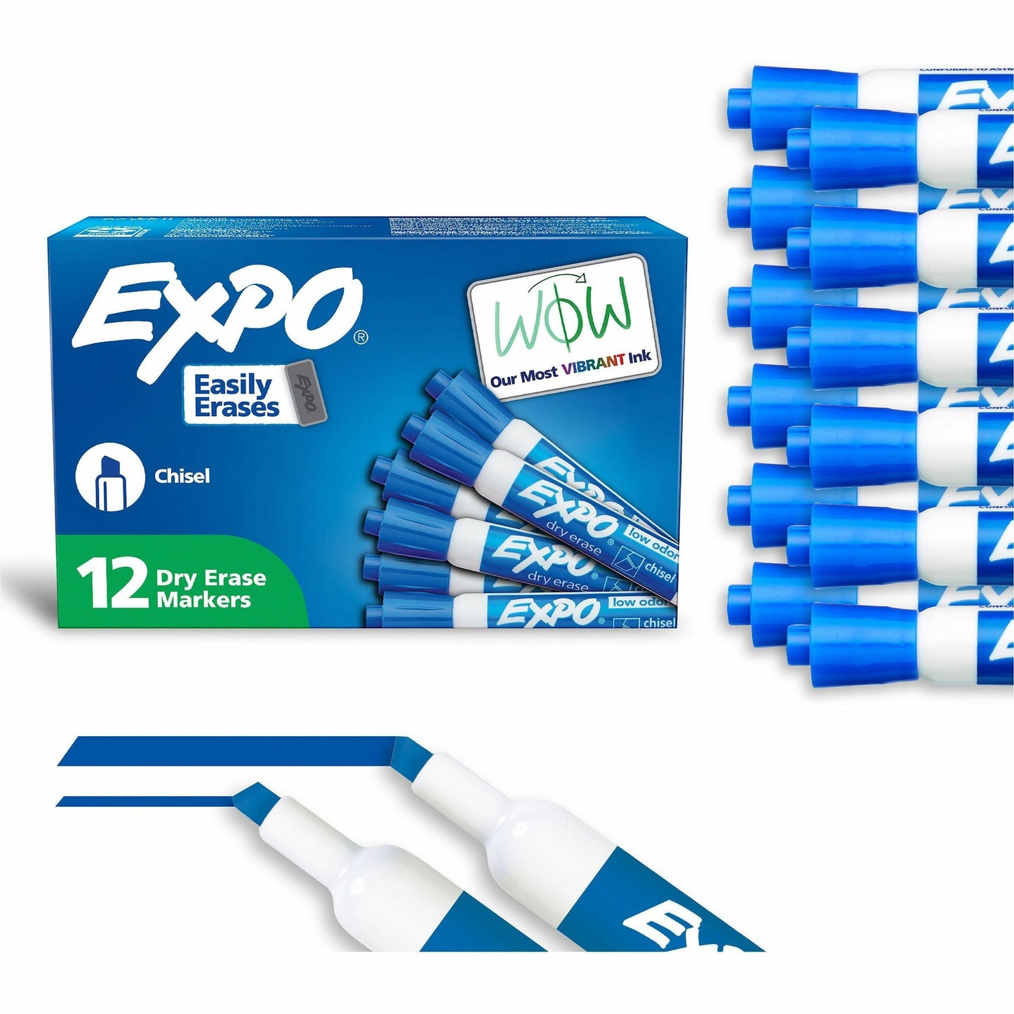 EXPO Low Odor Dry Erase Markers Chisel Tip Blue 12 Count SAN80003A