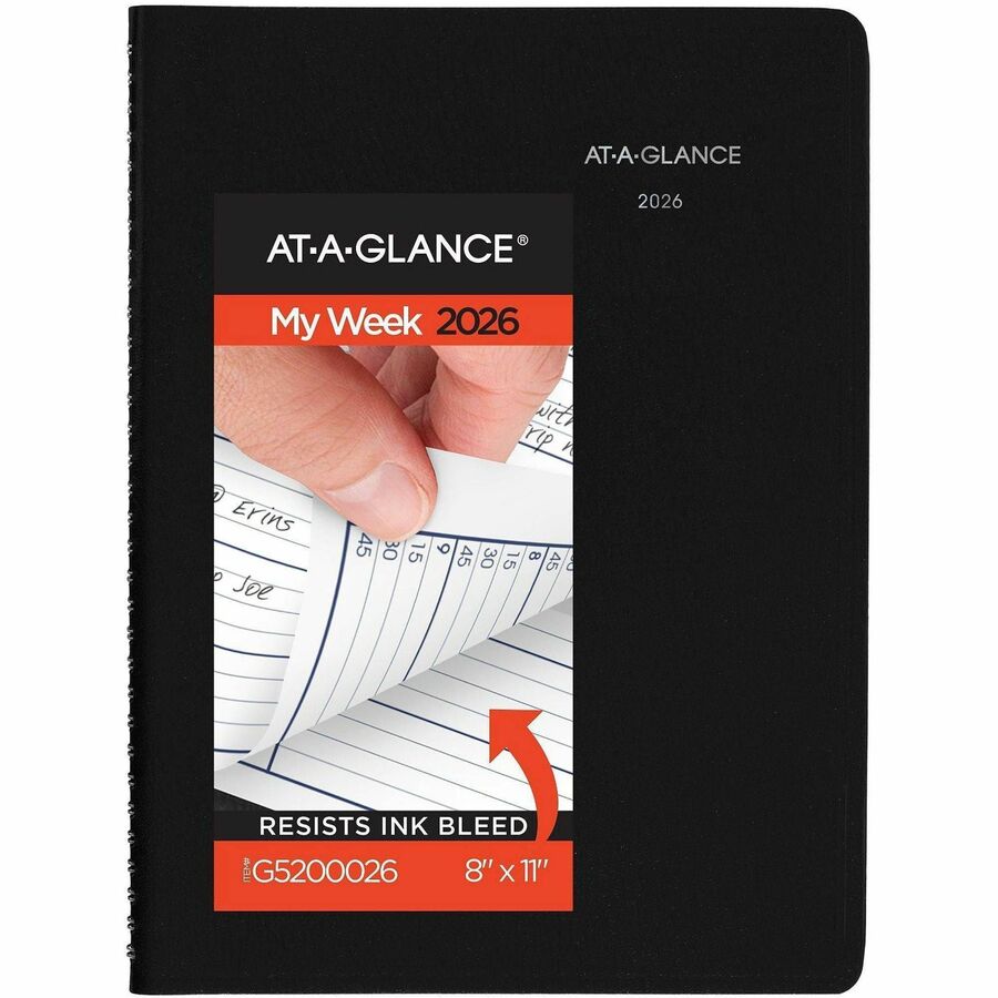 AT-A-GLANCE 2026 Weekly Appointment Book, 8" x 11", Large, Black (G5200026)