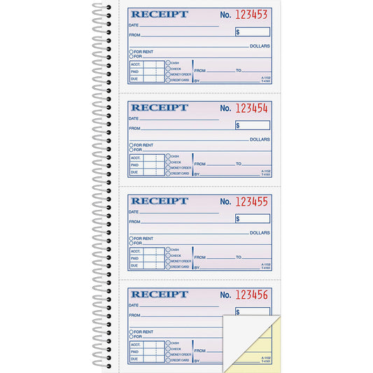 Adams Spiral Money Rent Receipt Books, 2 Part, 5-1/4" x 11", 1 each