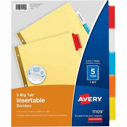 Avery 5-Tab Binder Dividers, Insertable Multicolor Big Tabs, 6 Sets (11109)