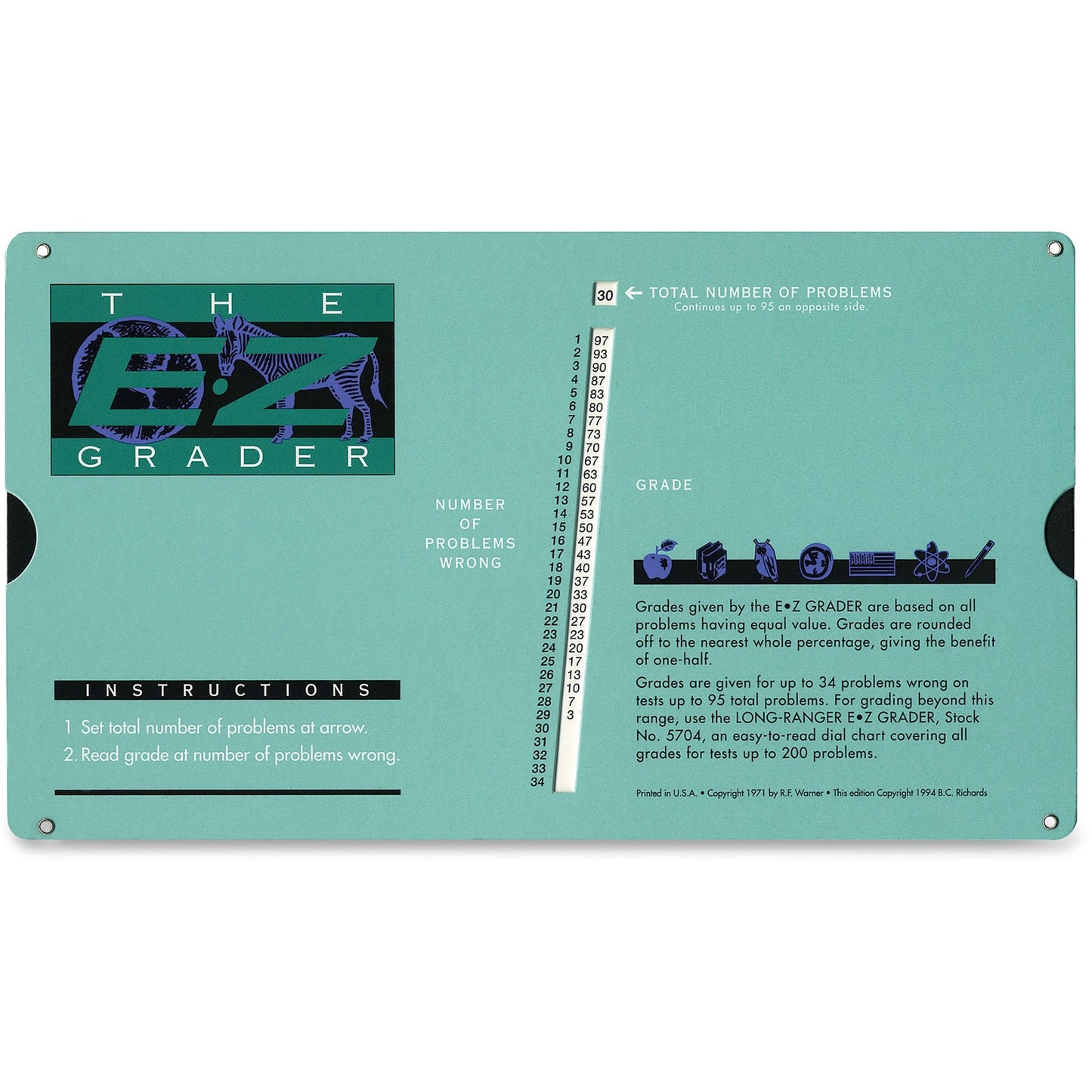 Grading Calculator - E-Z Grader Teacher's Aid Scoring Chart (Original) - 8-1/2"