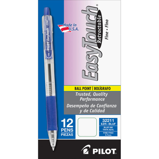 Pilot EasyTouch Refillable &amp; Retractable Ballpoint Pens, Fine Point (0.7mm), Blue Ink – 12-Pack (32211)