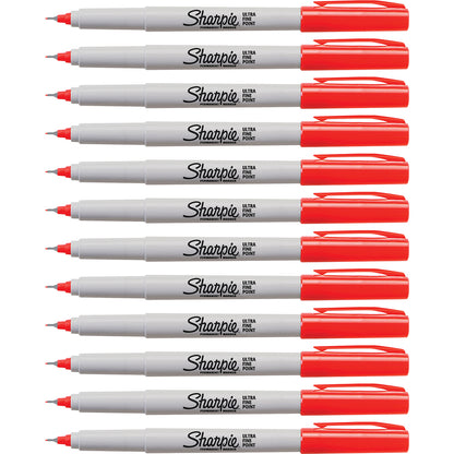 Sharpie Permanent Markers, Ultra Fine Point, Red, 12 Pack (37002)