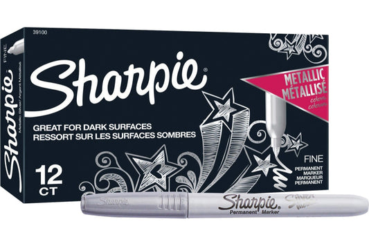 Sharpie Metallic Permanent Markers, Fine Tip, Silver, 12 Pack SAN39100