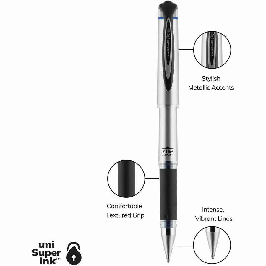 65801 Uni-Ball Signo Gel Impact 207 Rollerball Pen, 1.0mm Bold, Blue,