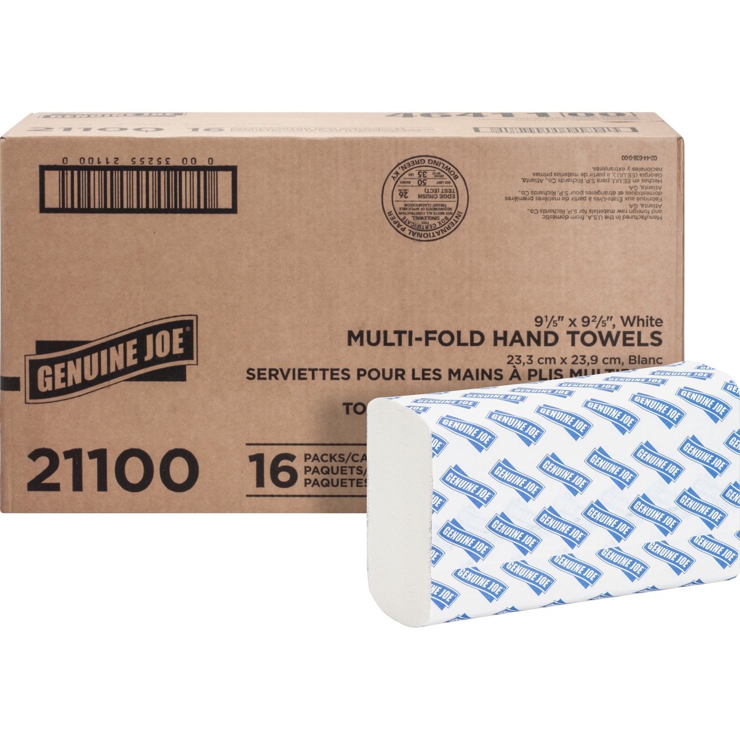 Genuine Joe Multifold Paper Towels, 1-Ply, White, 250 Sheets/Pack, 16 Packs/Carton (21100)