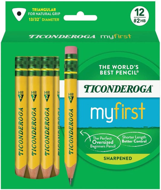 Ticonderoga My First Short Pencils, Triangular Grip, Yellow, 12 Pack (X330120001)