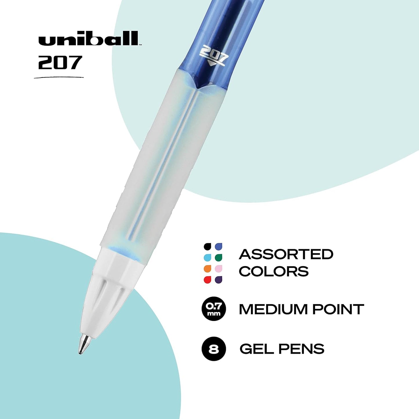 uni-ball 207 Fashion Retractable Gel Pens, 0.7mm, Assorted Ink, 8-Pack (1739929)