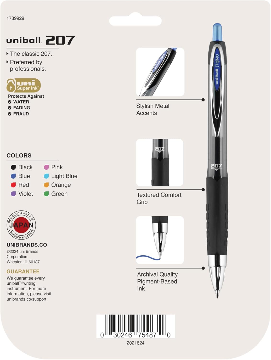 uni-ball 207 Fashion Retractable Gel Pens, 0.7mm, Assorted Ink, 8-Pack (1739929)